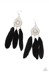 Pretty In Plumes - Black Earrings